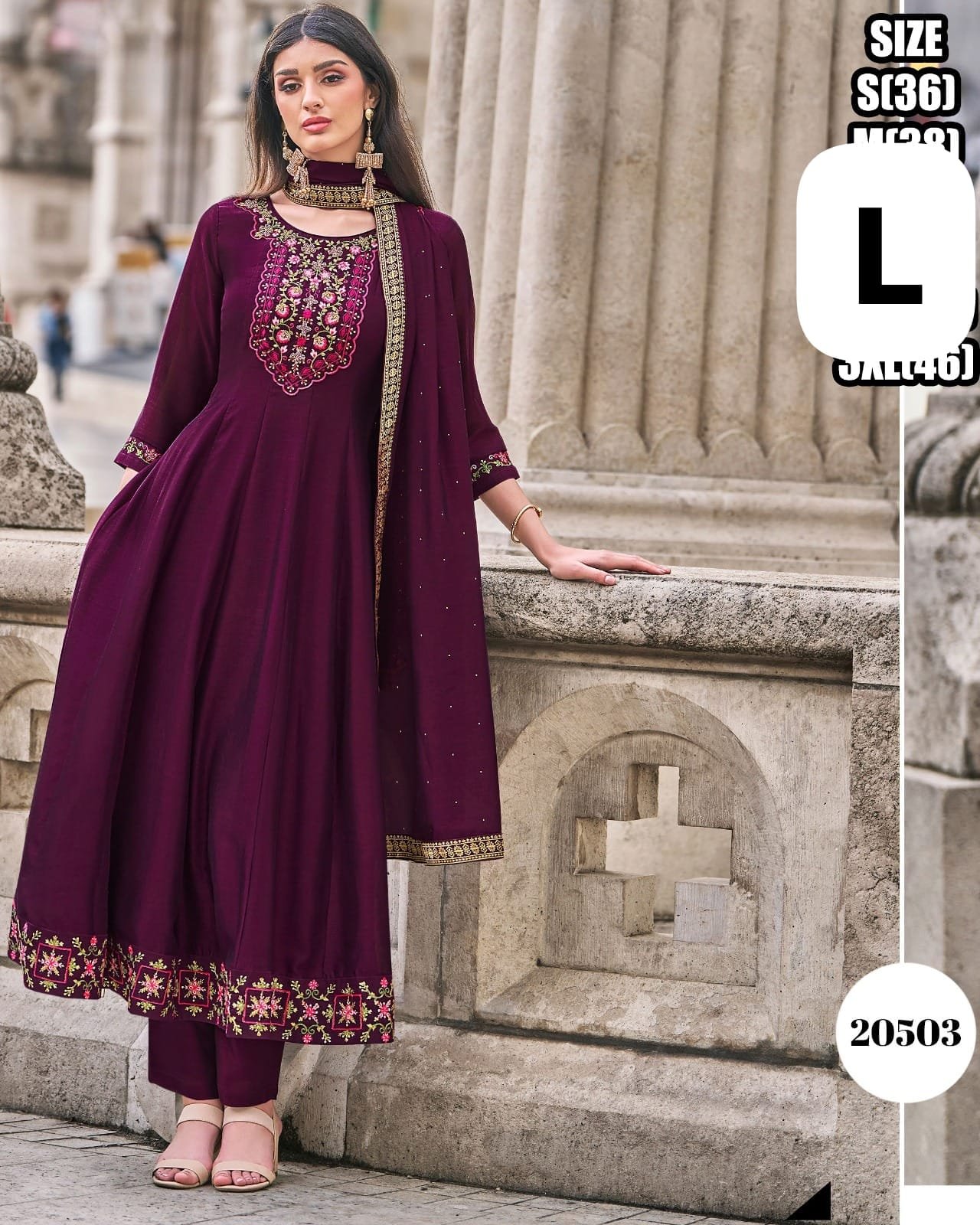 Kurti-Anarkali Long Gown With Dupatta Colour-Purple