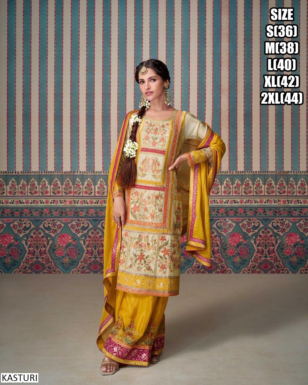 Kurti and Plazzo With Dupatta Premium Real Simar Silk With Pure Viscos Jacquard Silk Lace and Embroidery Work -1