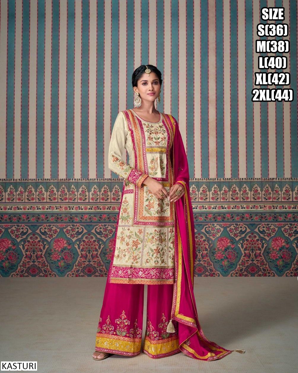 Kurti and Plazzo With Dupatta Premium Real Simar Silk With Pure Viscos Jacquard Silk Lace and Embroidery Work -3