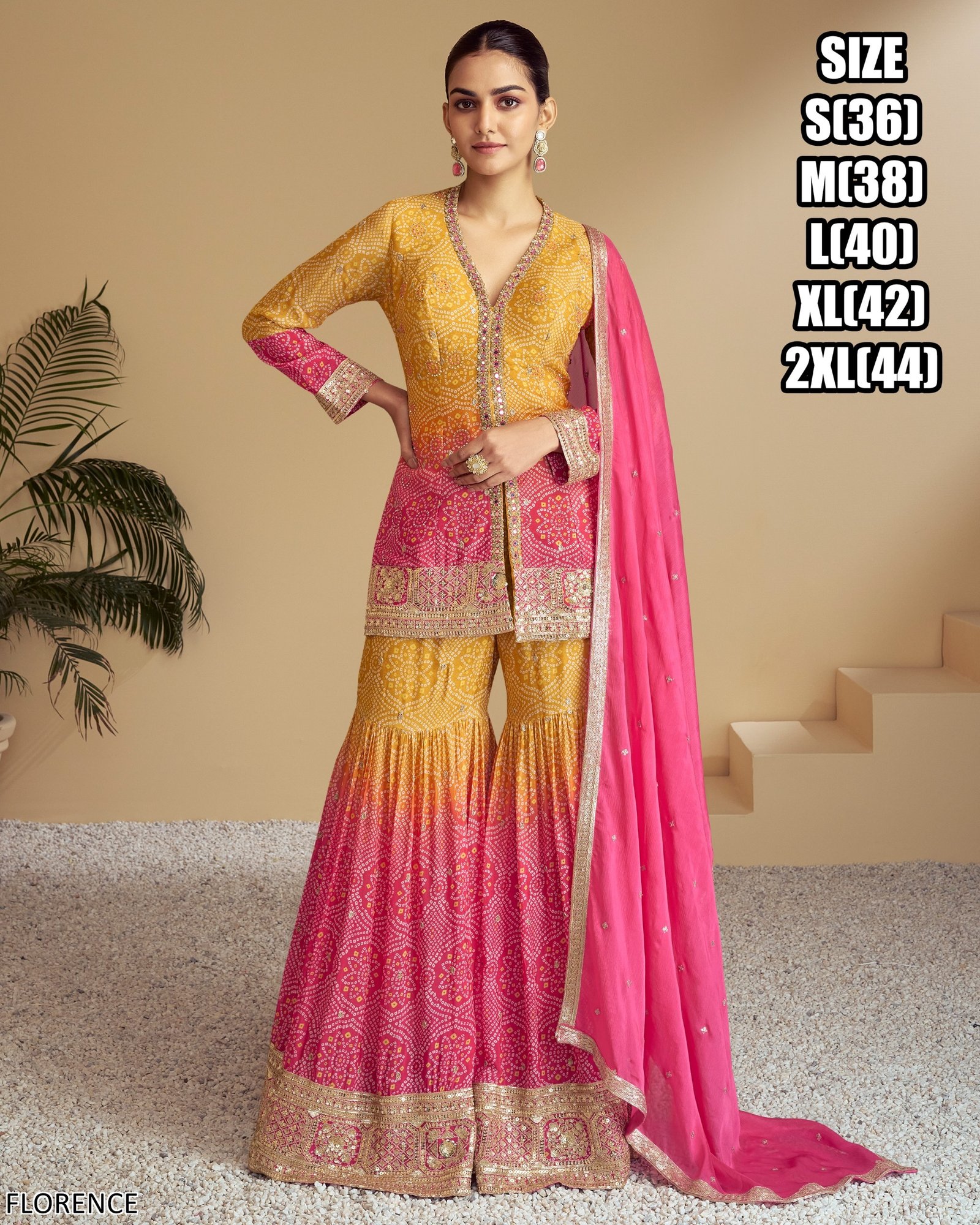 Kurti-and-Plazzo-with-Dupatta Colour- Pink Yellow Kurti-and-Plazzo-with-Dupatta Colour- Pink Yellow