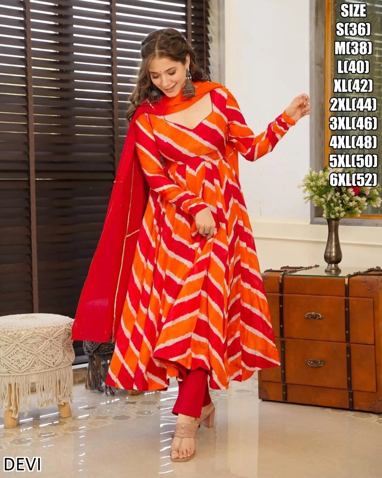 Kurti ,bottom With Dupatta Collection With Beautiful Print-Orange And Red Kurti ,bottom With Dupatta Collection With Beautiful Print Size :- Xs(34), S(36), M(38), L(40), Xl(42), Xxl(44),3xl(46),4xl(48),5xl(50),6xl(52)