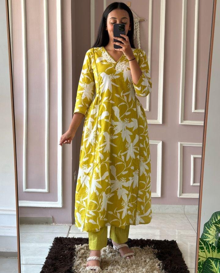 Kurti set smart casual Cotton SIZE M L XL XXL 3XL-Yellow-1