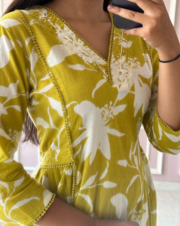 Kurti set smart casual Cotton SIZE M L XL XXL 3XL-Yellow-2