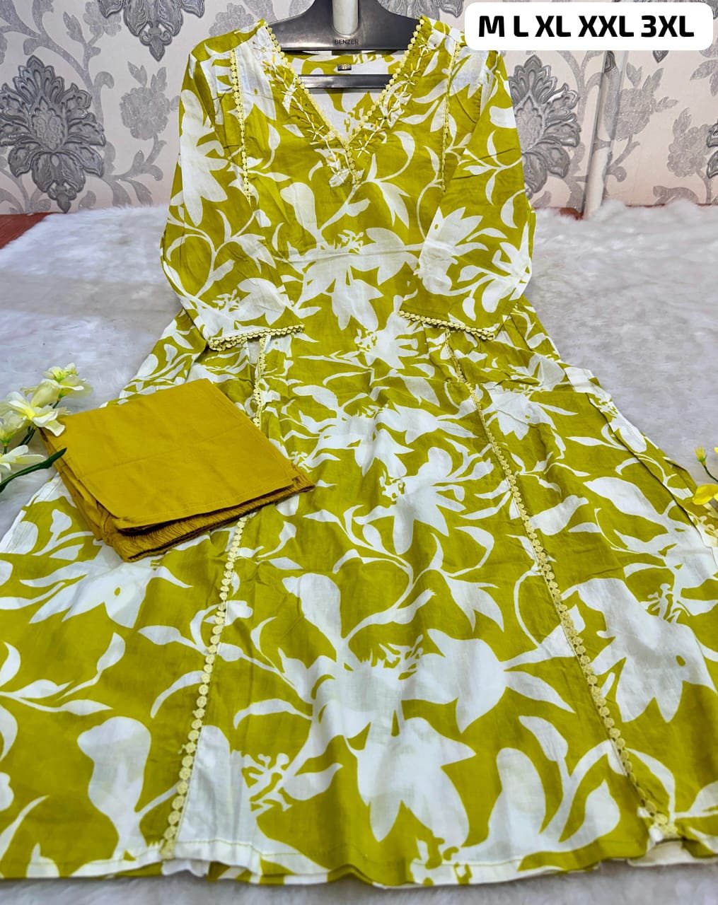 Kurti set smart casual Cotton SIZE M L XL XXL 3XL-Yellow-3
