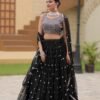 Lehenga Choli- Partywear Georgette Embroidered Lehenga Choli Set with Dupatta - Black