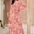 Maxi Dress Designer Neck Colour-Pink With Pink And Green Floral Print