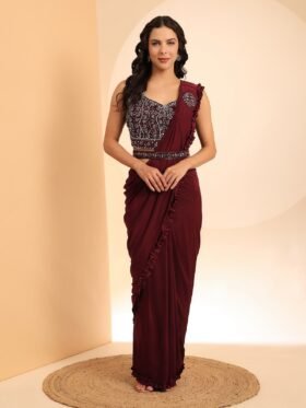 Saree-Ready To Wear Saree SAREES IMPORTED FABRIC AND FRILLED BORDER WITH HANDWORK BELT