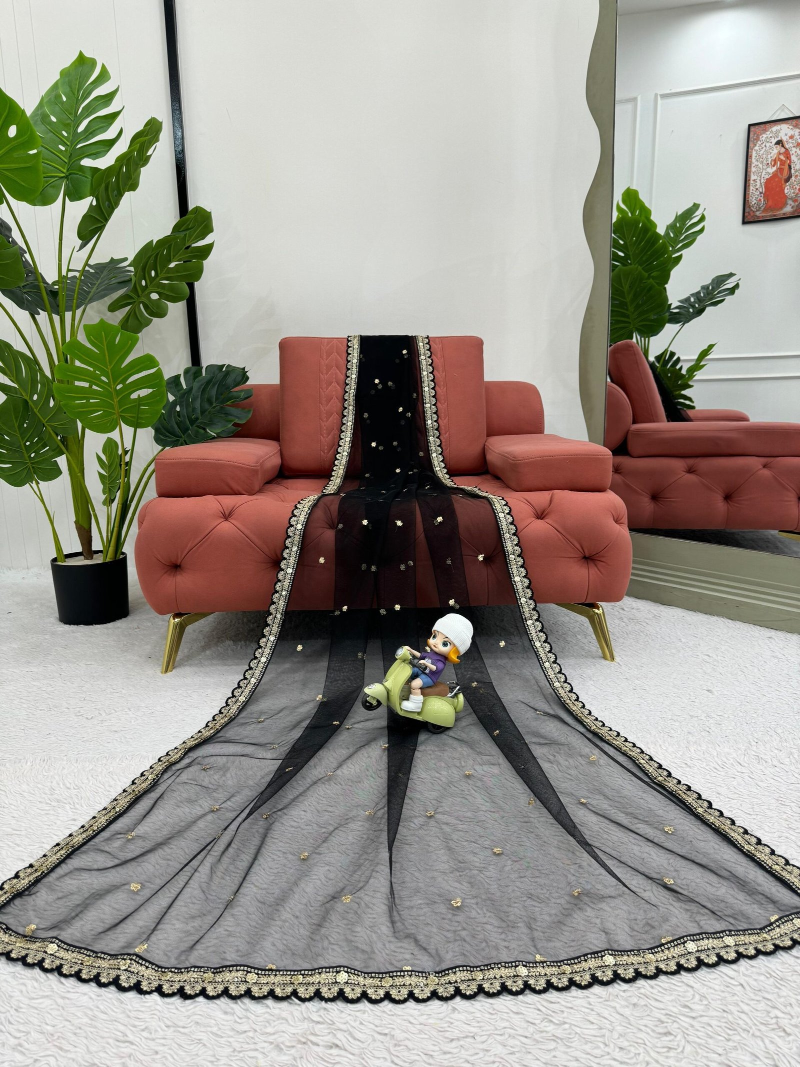 Saree Fancy Lace With Coding & Sequnce Work-Black-4