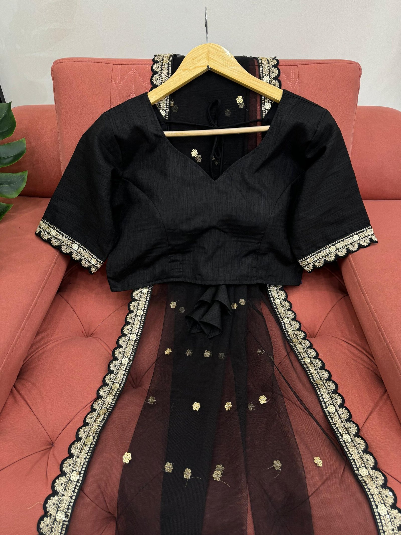 Saree Fancy Lace With Coding & Sequnce Work-Black-5