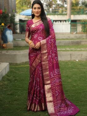 Saree Kanjivaram Border Bandhej Saree