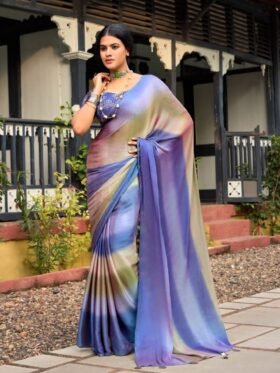 Saree-Velvet Chifon With Sequence Blouse-Colour-Blue