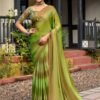 Saree-Velvet Chifon With Sequence Blouse-Colour-Green