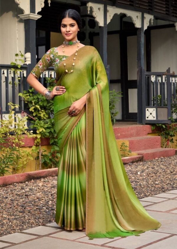 Saree-Velvet Chifon With Sequence Blouse-Colour-Green