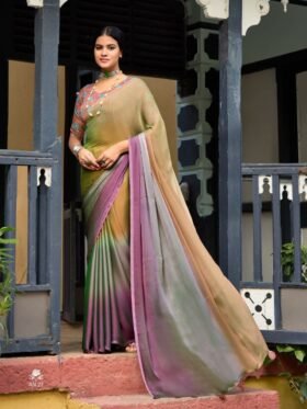 Saree-Velvet Chifon With Sequence Blouse-Colour-Multi colour
