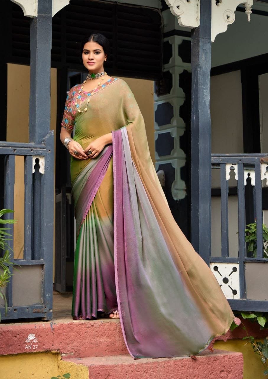 Saree-Velvet Chifon With Sequence Blouse-Colour-Multi colour-1 Saree-Velvet Chifon With Sequence Blouse-Colour-Multi colour