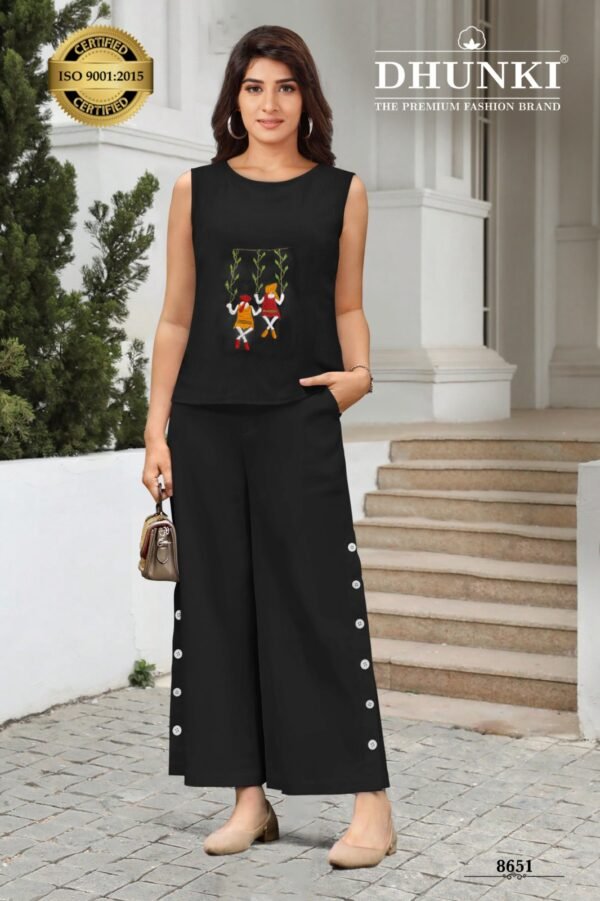 Top And Pant With Stylish Work Size:S(36), M(38), L(40) & XL(42) Colour-Black