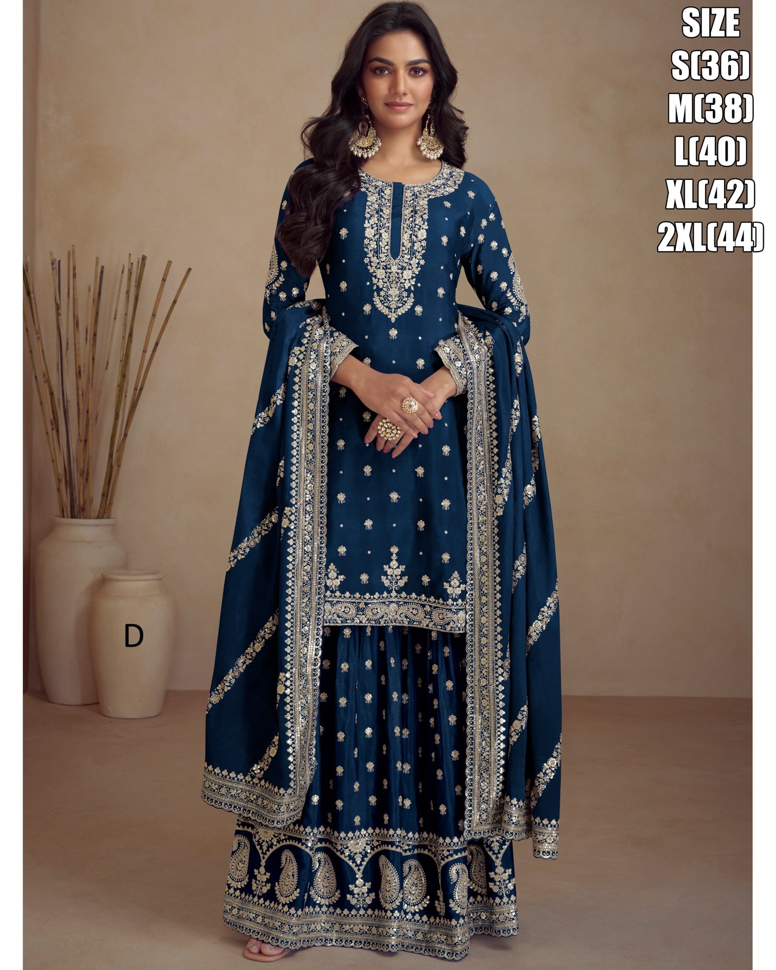 Top And Sharara With Dupatta Sizes – S(36), M(38), L(40), Xl(42), 2xl(44)-Blue Top And Sharara With Dupatta Sizes – S(36), M(38), L(40), Xl(42), 2xl(44)