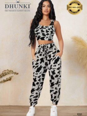 Two piece set in attractive print, pant with pocket Colour-Gray