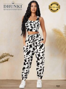 Two piece set in attractive print, pant with pocket Colour-White