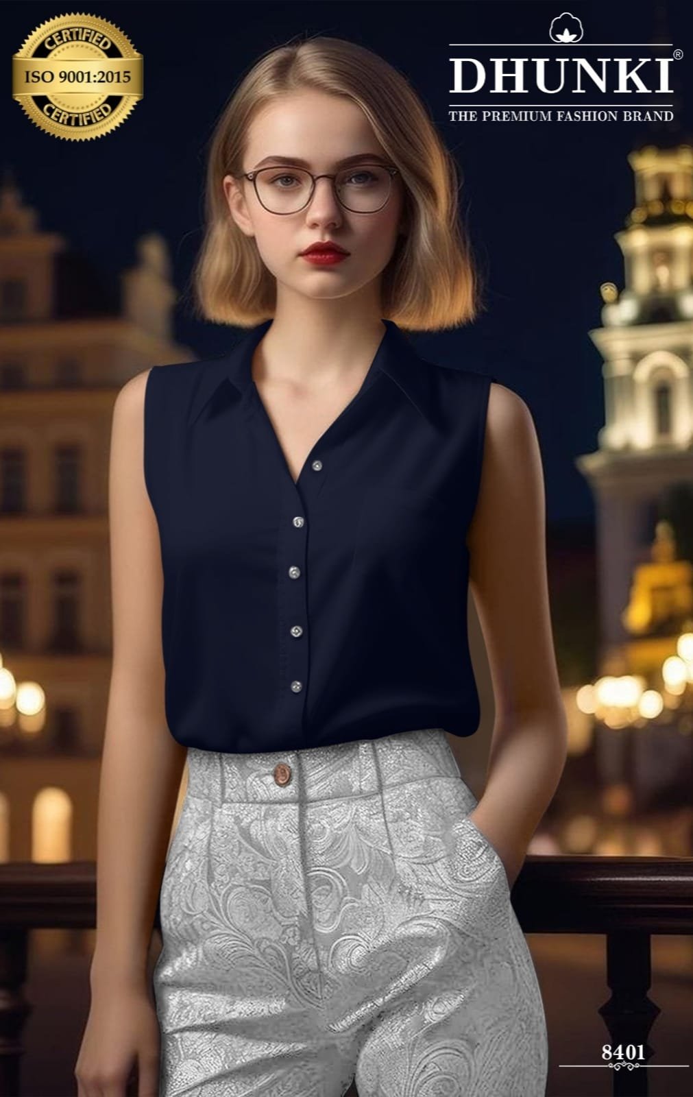 Western Wear Sleeveless Top With Stylish Collar and Pure Cotton Colour-Blue Western Wear Sleeveless Top With Stylish Collar and Pure Cotton Size: S(36), M(38), L(40) & XL(42) Colour-Blue