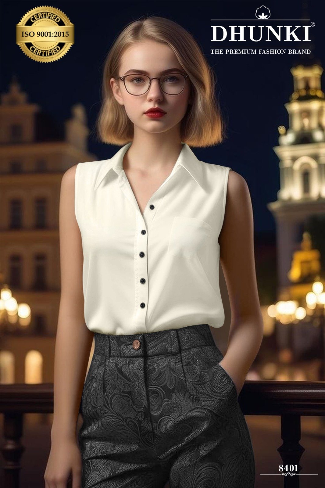 Western Wear Sleeveless Top With Stylish Collar and Pure Cotton Colour-Whitw Western Wear Sleeveless Top With Stylish Collar and Pure Cotton Size: S(36), M(38), L(40) & XL(42) Colour-White