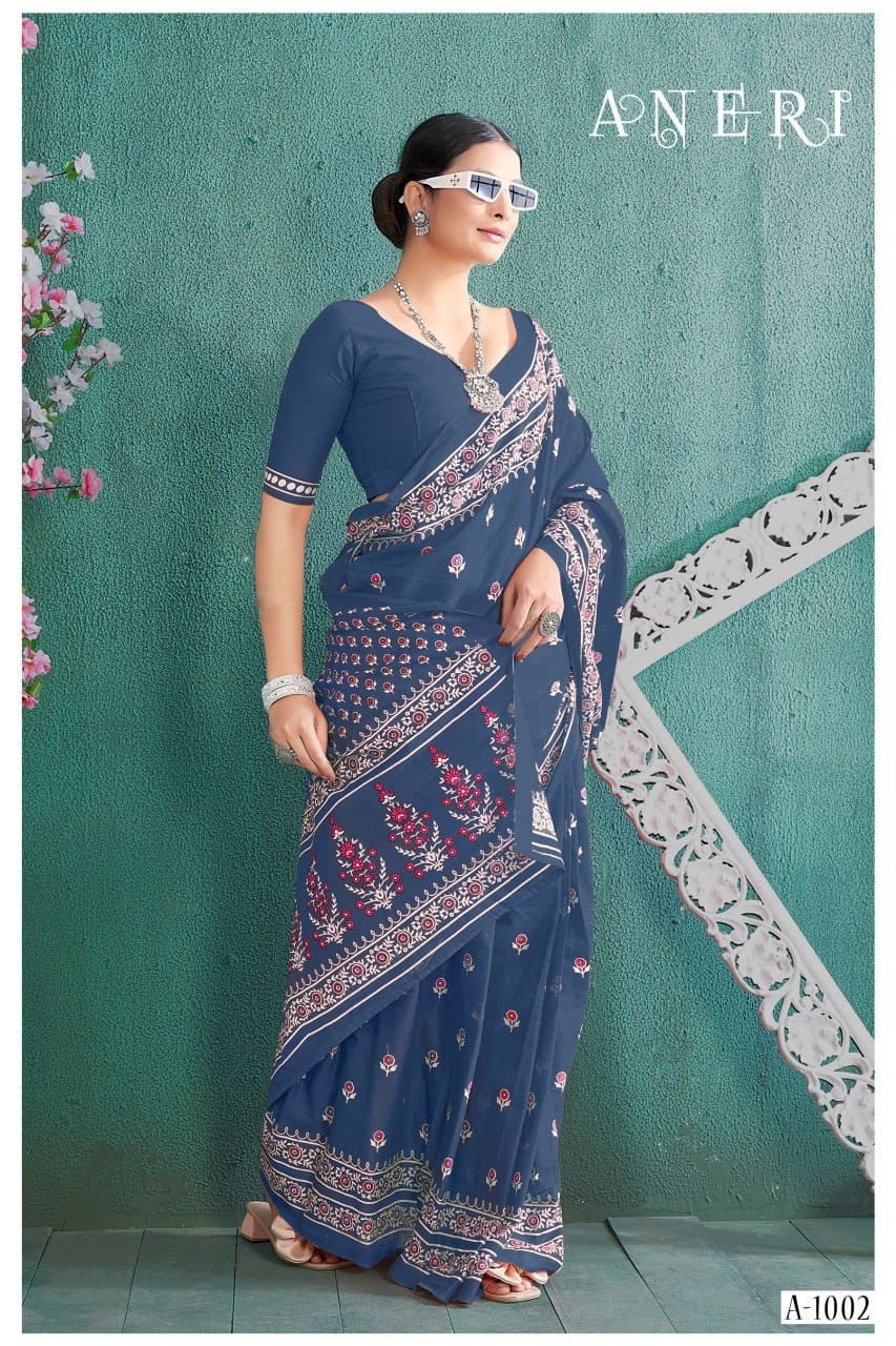 WhatsApp Image 2024-12-04 at 10.26.21 AM Saree-Pure Cotton Block Print Saree Colour-Deep Blue Colour With White and Lighter Blue accent In the Print