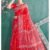 Saree-Pure Cotton Block Print Saree Colour-Red With White and Blue Floral Patterns