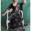 Saree-Pure Cotton Block Print Saree Colour-Black With a White And Multicolour batik Print