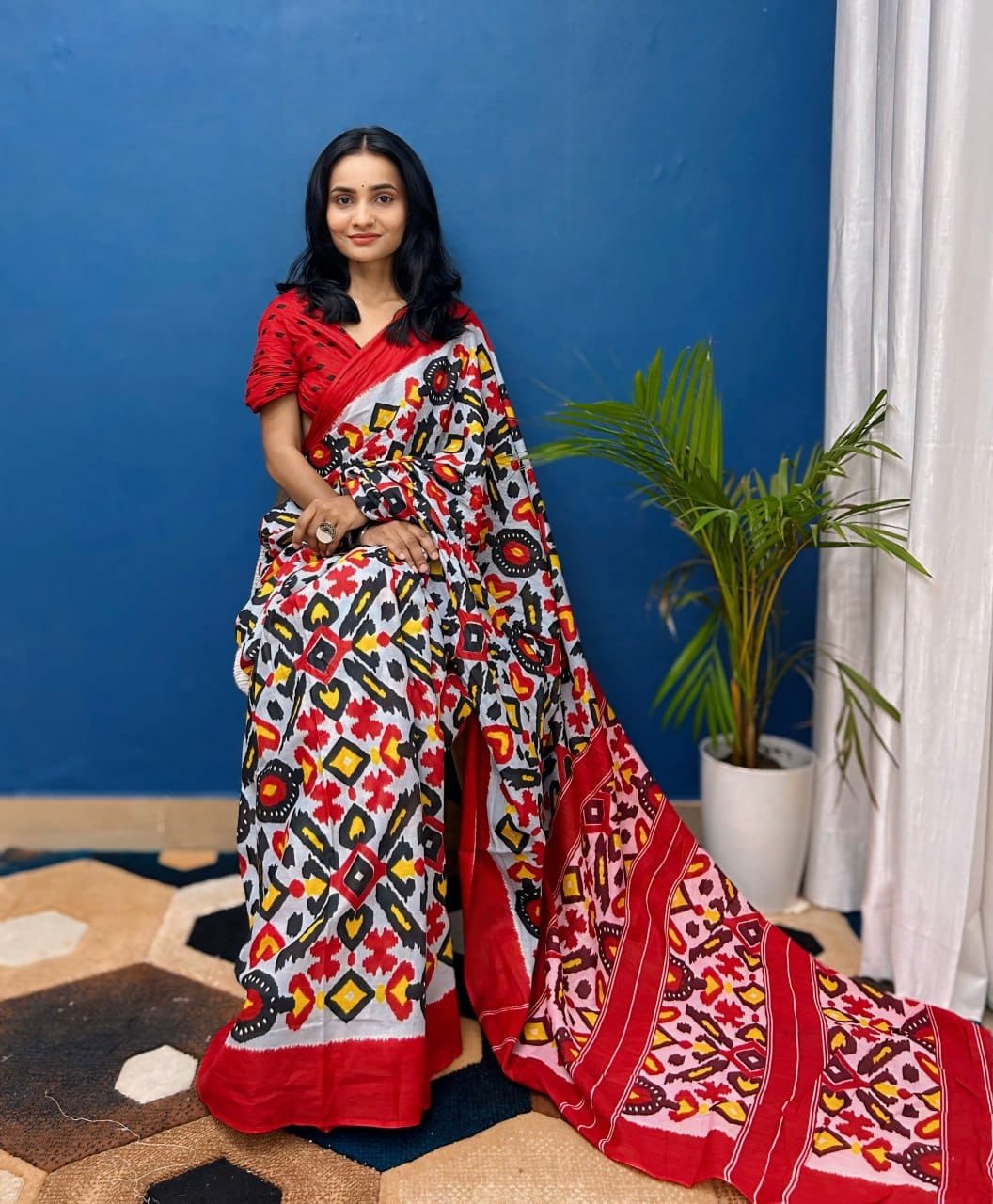 WhatsApp Image 2024-12-04 at 10.30.22 AM SAREE-PURE COTTON JAIPUR BLOCK PRINT SAREES WITH UNSTITCHED BLOUSE PICE-COLOUR-Red And White