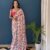 SAREE-PURE COTTON JAIPUR BLOCK PRINT SAREES WITH UNSTITCHED BLOUSE PICE-COLOUR-White And Pink Gray Prints