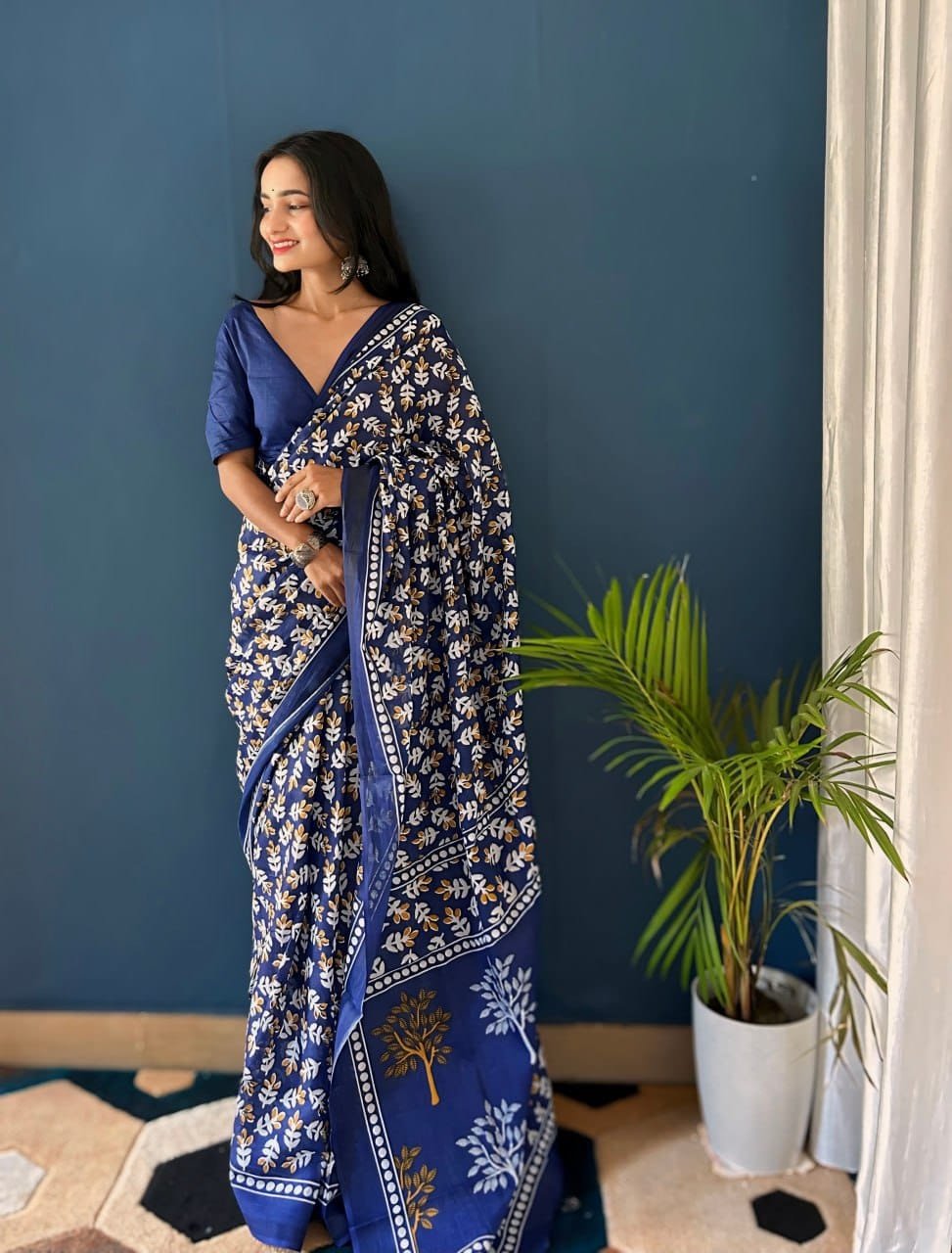WhatsApp Image 2024-12-04 at 10.30.24 AM SAREE-PURE COTTON JAIPUR BLOCK PRINT SAREES WITH UNSTITCHED BLOUSE PICE-COLOUR-Navy Blue With White Primts