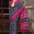 SAREE- PURE COTTON JAIPUR BLOCK PRINT SAREES WITH UNSTITCHED BLOUSE PICE-COLOUR-NAVY BLUE WITH A RED AND WHITE FLORAL PRINT