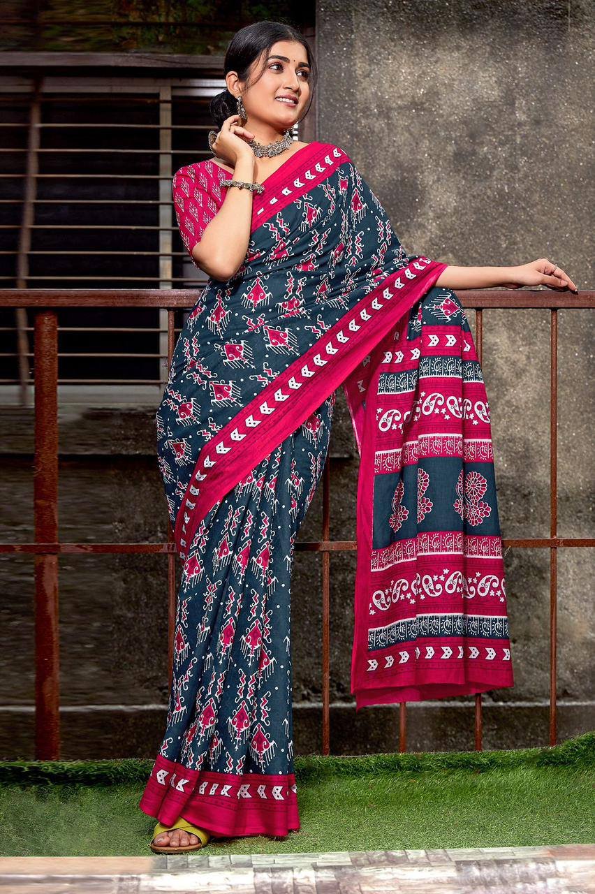 WhatsApp Image 2024-12-04 at 10.31.06 AM (1) SAREE- PURE COTTON JAIPUR BLOCK PRINT SAREES WITH UNSTITCHED BLOUSE PICE-COLOUR-NAVY BLUE WITH A RED AND WHITE FLORAL PRINT