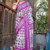 SAREE- PURE COTTON JAIPUR BLOCK PRINT SAREES WITH UNSTITCHED BLOUSE PICE-COLOUR-WHITE AND PINK