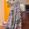 SAREE- PURE COTTON JAIPUR BLOCK PRINT SAREES WITH UNSTITCHED BLOUSE PICE-COLOUR-WHITE AND GRAY