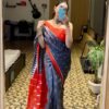 SAREE- PURE COTTON HAND BLOCK PRINT SAREES WITH UNSTITCHED BLOUSE PICE COLOUR-BLUE AND RED