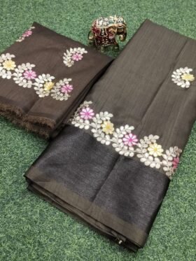 SAREE-PURE DOLA SILK WITH BEAUTIFUL GOTA WORK SAREE-COLOUR-BROWN