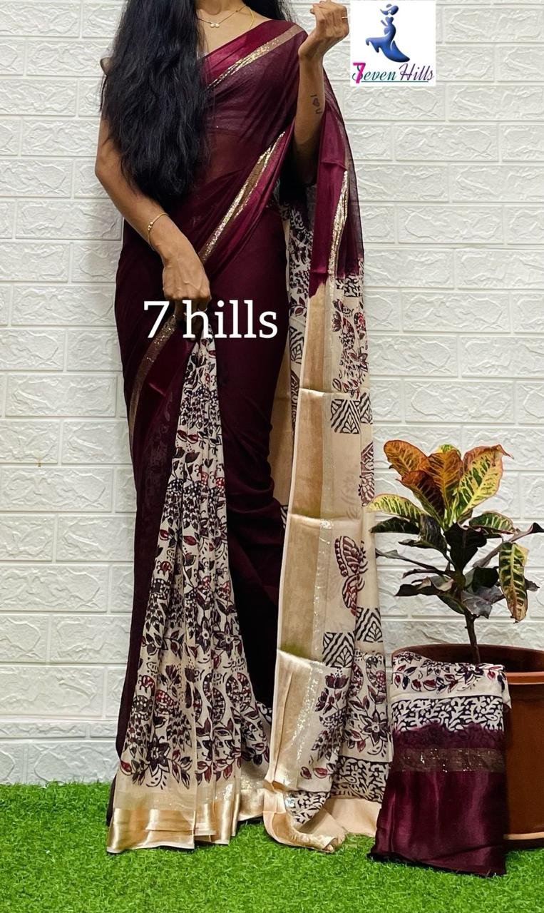 WhatsApp Image 2024-12-05 at 4.39.21 PM (1) SAREE-GEORGETTE FABRIC WITH ALL OVER KALMAKARI FLOWER DESIGN -COLOUR-MAROON AND CREAM WITH FLORAL PRINT