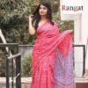 SAREE- PURE COTTON BANDHANI AND AJRAK BLOCK PRINT SAREES WITH BLOUSE PICE-COLOUR-PINK