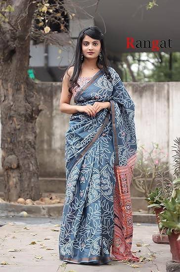 WhatsApp Image 2024-12-05 at 5.11.25 PM SAREE- PURE COTTON BANDHANI AND AJRAK BLOCK PRINT SAREES WITH BLOUSE PICE-COLOUR-GRAY