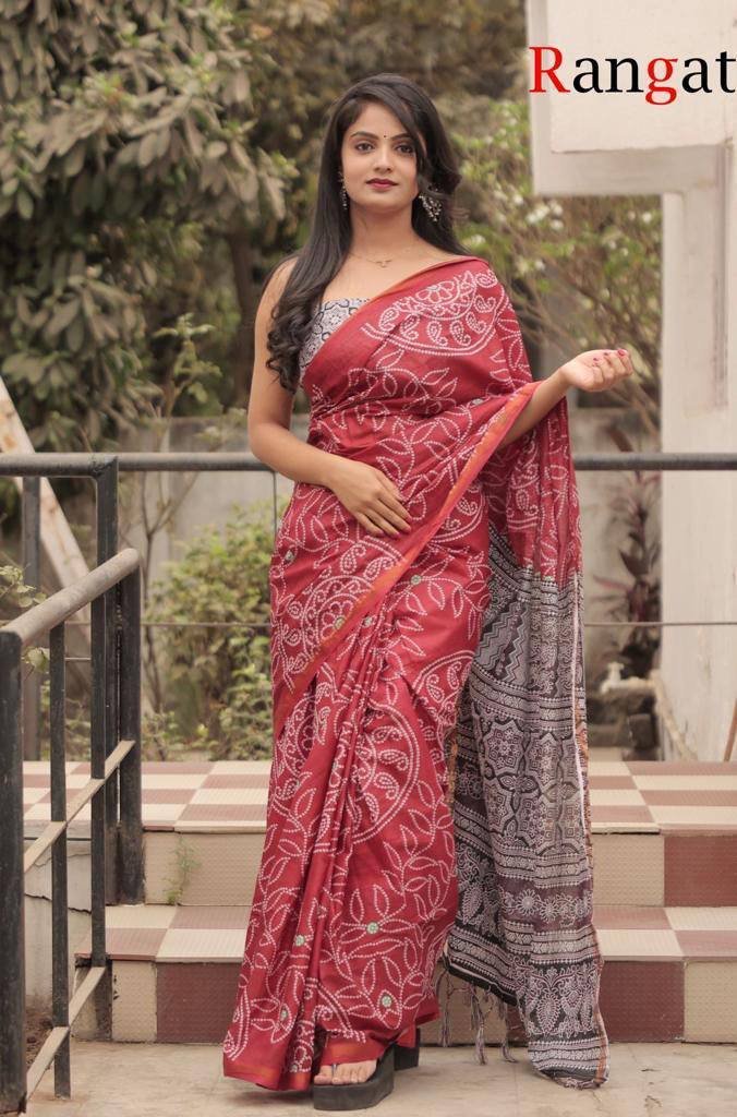 WhatsApp Image 2024-12-05 at 5.11.26 PM SAREE- PURE COTTON BANDHANI AND AJRAK BLOCK PRINT SAREES WITH BLOUSE PICE-COLOUR-PINK