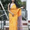 SAREE- PURE COTTON BANDHANI AND AJRAK BLOCK PRINT SAREES WITH BLOUSE PICE-COLOUR-YELLOW