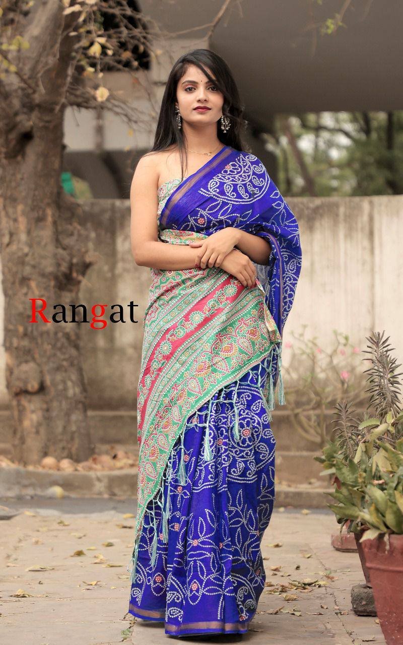WhatsApp Image 2024-12-05 at 5.11.28 PM SAREE- PURE COTTON BANDHANI AND AJRAK BLOCK PRINT SAREES WITH BLOUSE PICE-COLOUR-BLUE