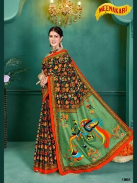 Saree- SPECIAL KALAMKARI HAND BLOCK PRINT SAREES Colour-Black and Green