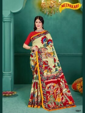 Saree- SPECIAL KALAMKARI HAND BLOCK PRINT SAREES Colour-Cream