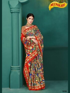 Saree- SPECIAL KALAMKARI HAND BLOCK PRINT SAREES Colour-Red