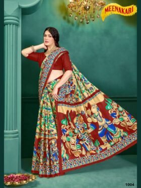 Saree- SPECIAL KALAMKARI HAND BLOCK PRINT SAREES Colour-Red