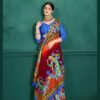 Saree- SPECIAL KALAMKARI HAND BLOCK PRINT SAREES Colour-Blue and Red