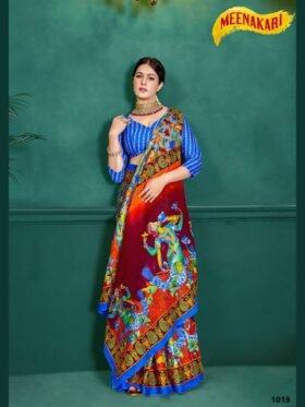 Saree- SPECIAL KALAMKARI HAND BLOCK PRINT SAREES Colour-Blue and Red