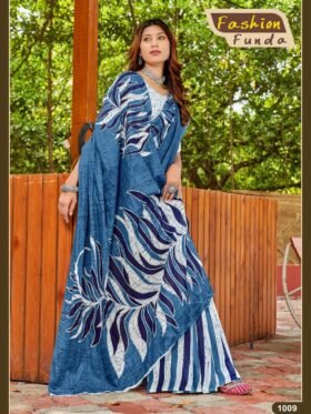 SAREE- Pure Bagru Fancy Hand Printed Sarees with Runing Hand Printed Unstich Blouse pice-Colour-Blue and White
